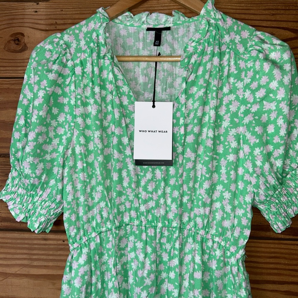 Who What Wear Light Green Floral Midi Dress - Picture 5 of 8